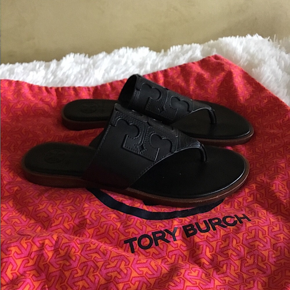 AUTHENTIC TORY BURCH JAMIE FULL LOGO / CALF LEATHER SANDALS size: 5.5